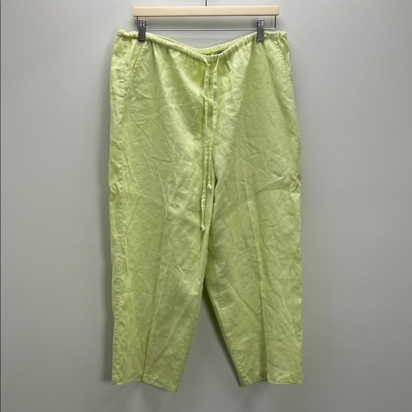 Valerie Stevens Linen Pull On Pants Lime Green Womens Large Lagenlook Coastal - Picture 1 of 9